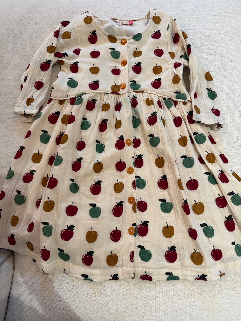 Pink Chicken NY Girl's Apple Print Long Sleeve Dress